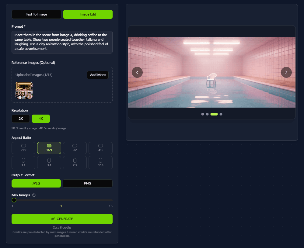 Seedream 5.0 Pro 2K draft and final export resolution settings screenshot
